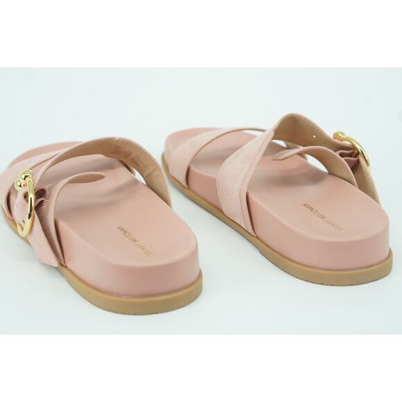 Stuart Weitzman Joni Buckle Slide Pink Leather Sandals Size 6.5 New Flat $395 - Picture 2 of 10
